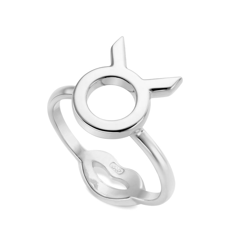 Taurus Zodiac Start Sign Hotglyph Ring Sterling Silver by Hotlips by Solange Angled View