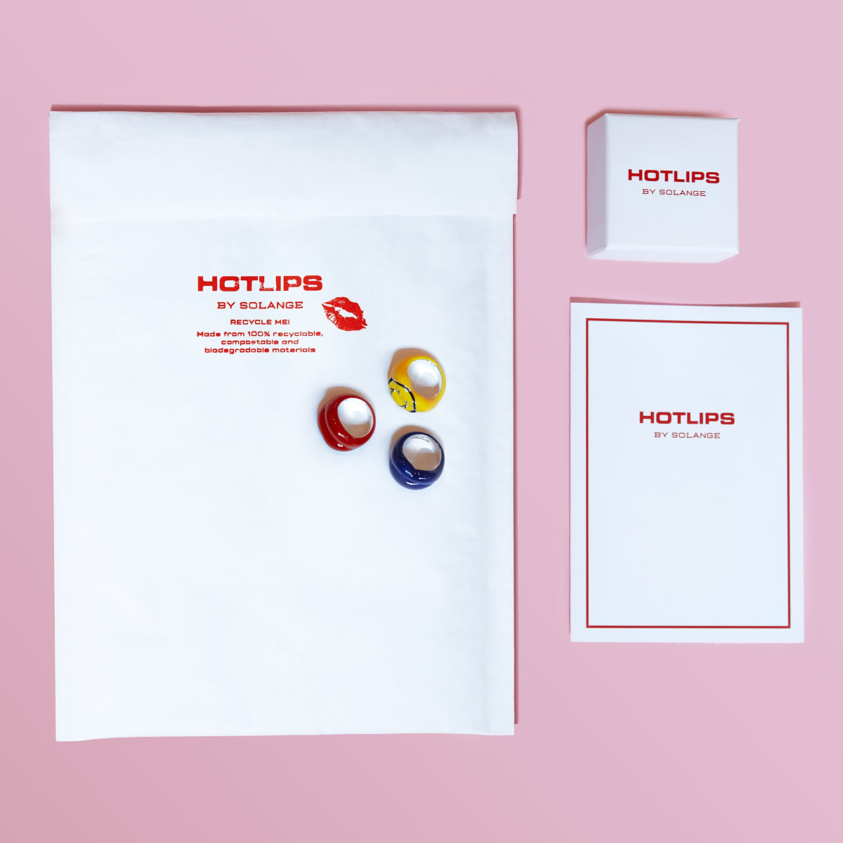 Recyclable Packaging mailer, box and jewellery care guide Hotlips by Solange
