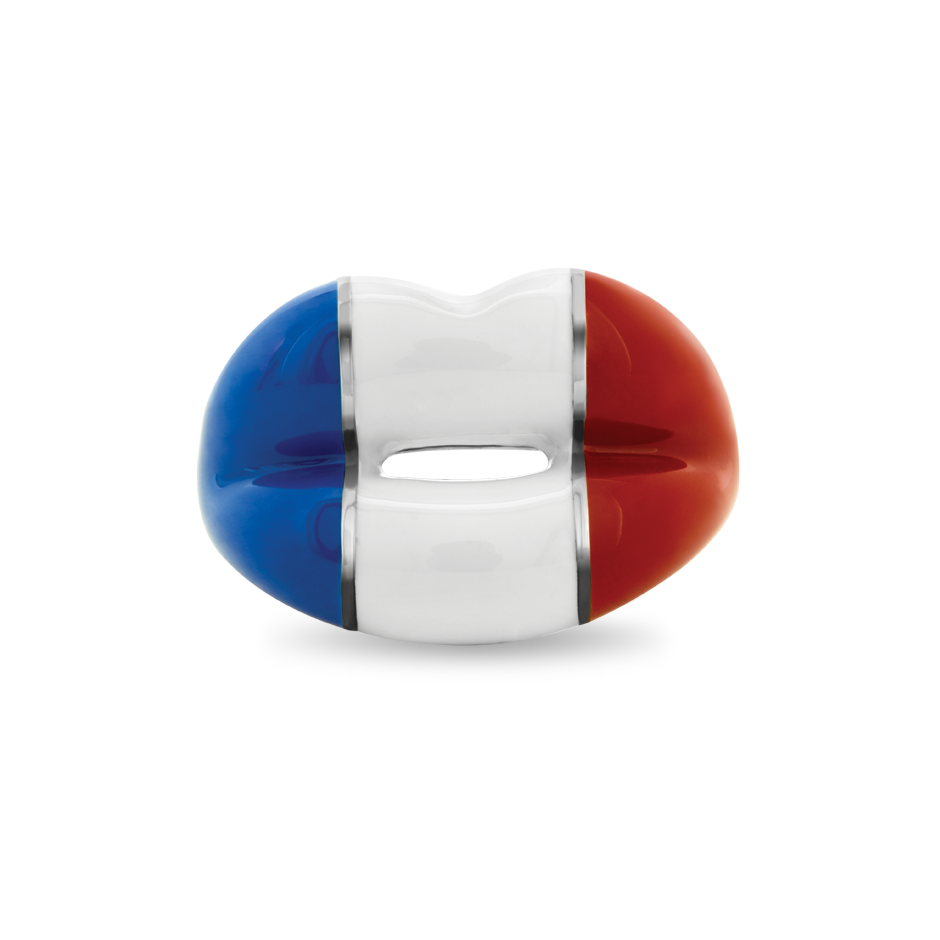 Tricolor hotlip ring by British designer Solange Azagury-Partridge front view