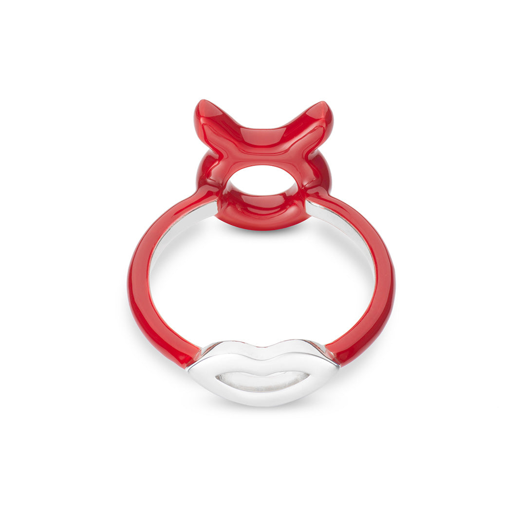 Taurus Zodiac Hotglyph Ring Classic Red enamel and silver by Solange Azagury-Partridge back view