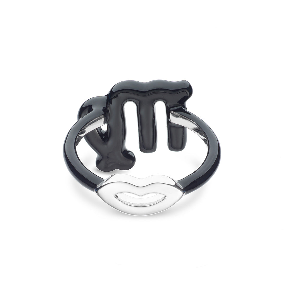 Virgo Zodiac Hotglyph Ring black enamel and silver by Solange Azagury-Partridge back view