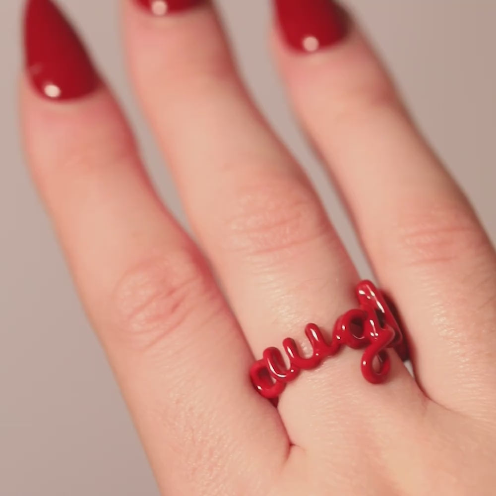 Naughty Hotscript by Solange ring in classic red enamel