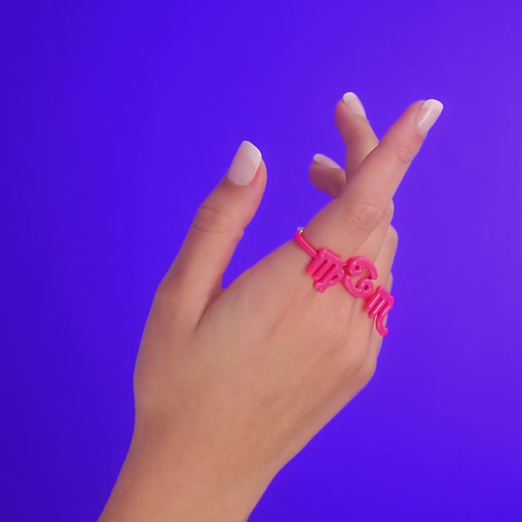 Cancer Hotglyph Silver and Enamel Ring Neon Pink by Hotlips by Solange Model Video