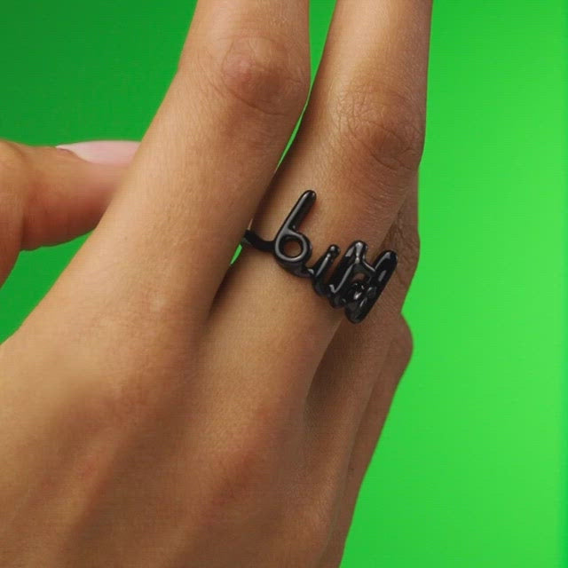 Bitch Hotscripts by Solange black enamel and silver ring video on hand