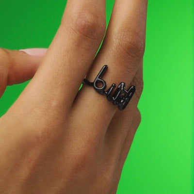 Bitch Hotscripts by Solange black enamel and silver ring video on hand