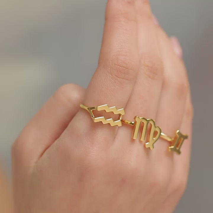 Aquarius Virgo and Gemini Hotglyph Ring in Gold Plated Silver Vermeil by Hotlips by Solange Video On hand