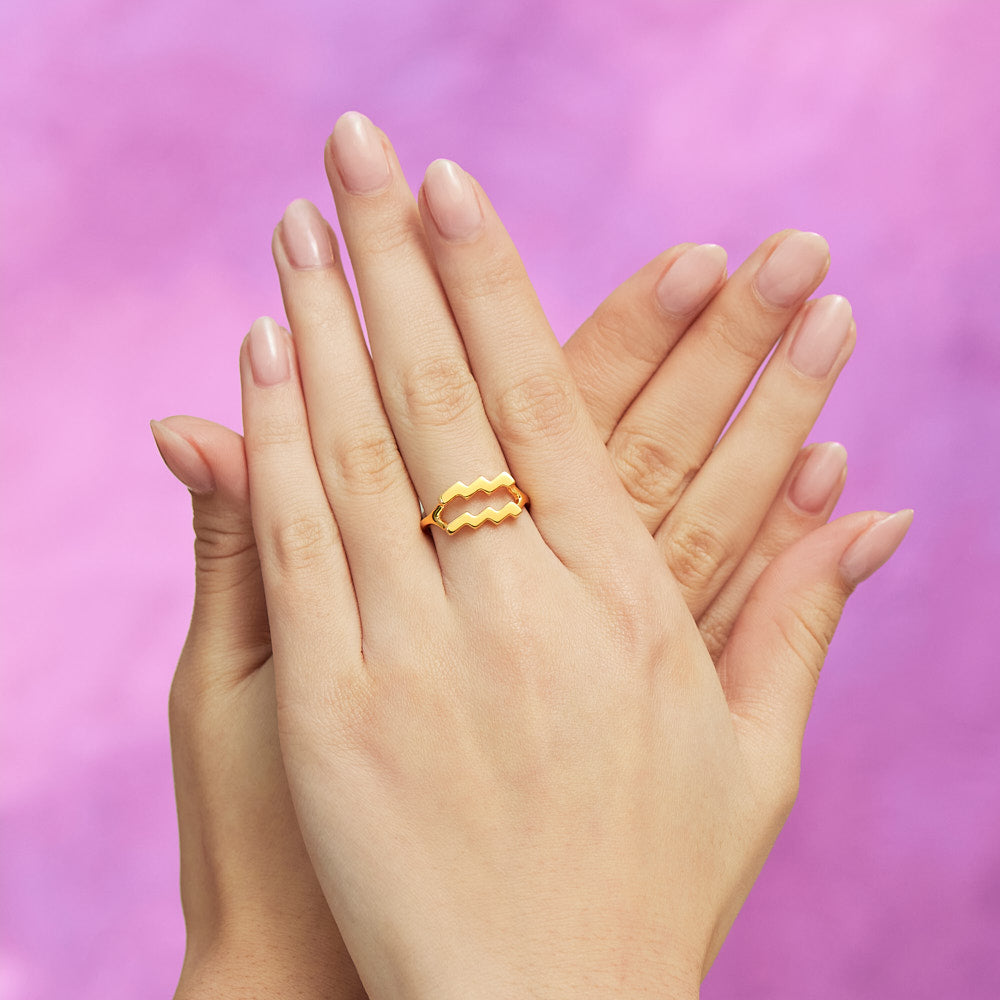 Aquarius Hotglyph Ring in Gold Plated Silver Vermeil by Hotlips by Solange On Models Hand