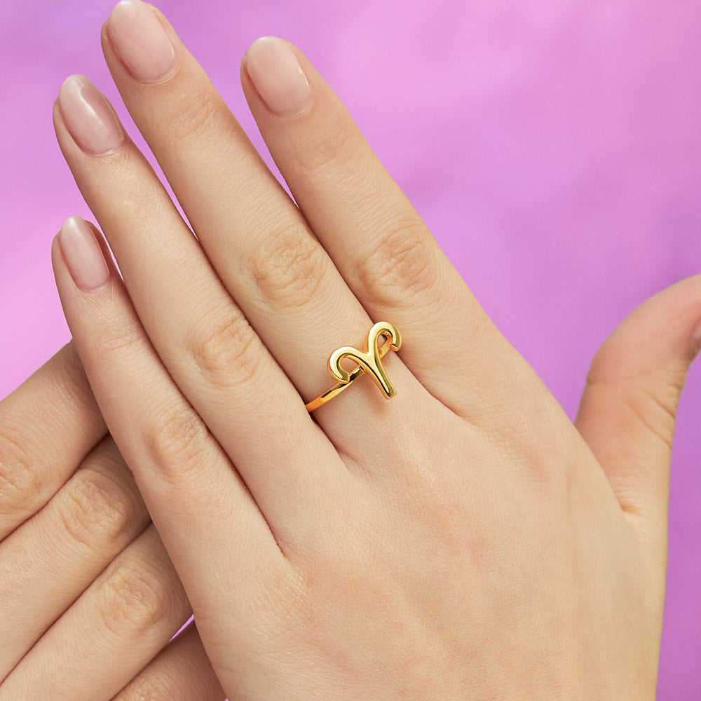 Aries Zodiac Hotglyph Ring in Gold Plated Silver Vermeil by Hotlips by Solange on models hand
