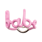 Babe Hotscripts silver and pink enamel ring front view
