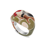 Camo pattern Hotlips by Solange lips shaped ring in sterling silver and enamel angled view