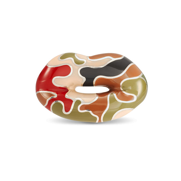 Camo Hotlips by Solange lips shaped ring in sterling silver and enamel front view
