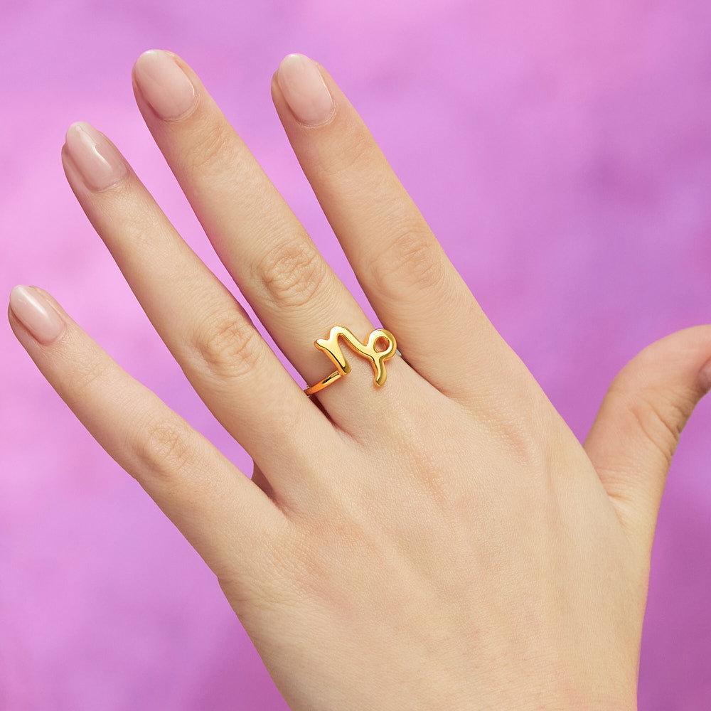 Capricorn Zodiac Hotglyph Ring in Gold Plated Silver Vermeil by Hotlips by Solange On Models Hand