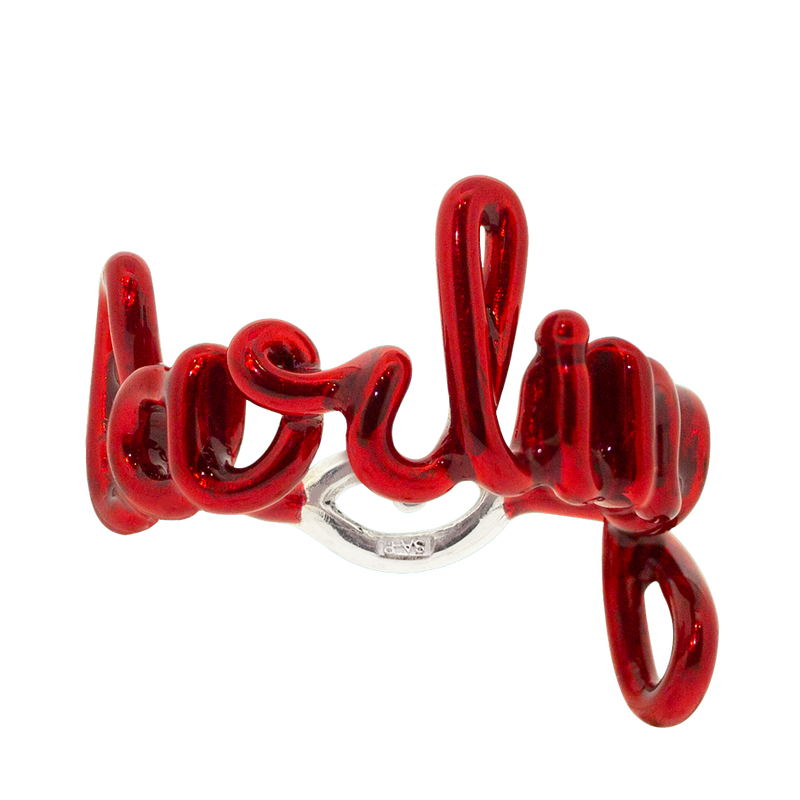Darling enamel Hotscripts word ring by Solange front view