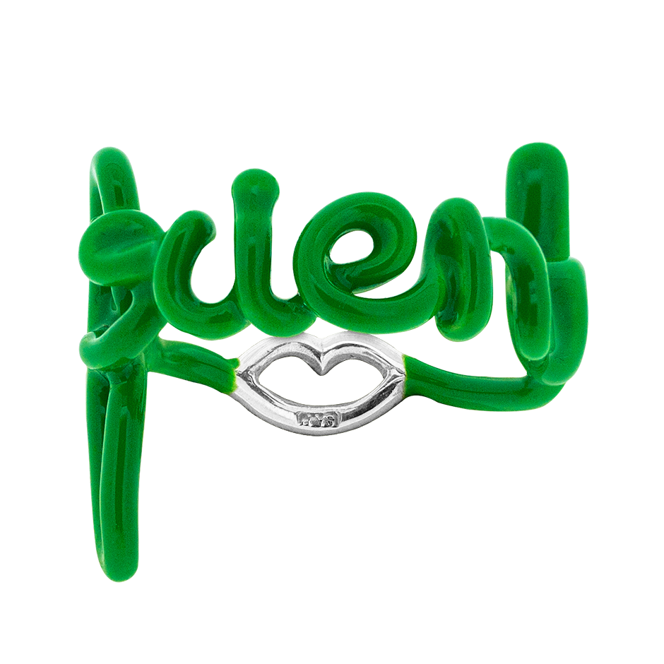Friend Hotscript by Solange ring in green enamel front view