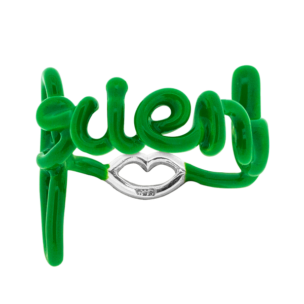 Friend Hotscript by Solange ring in green enamel front view