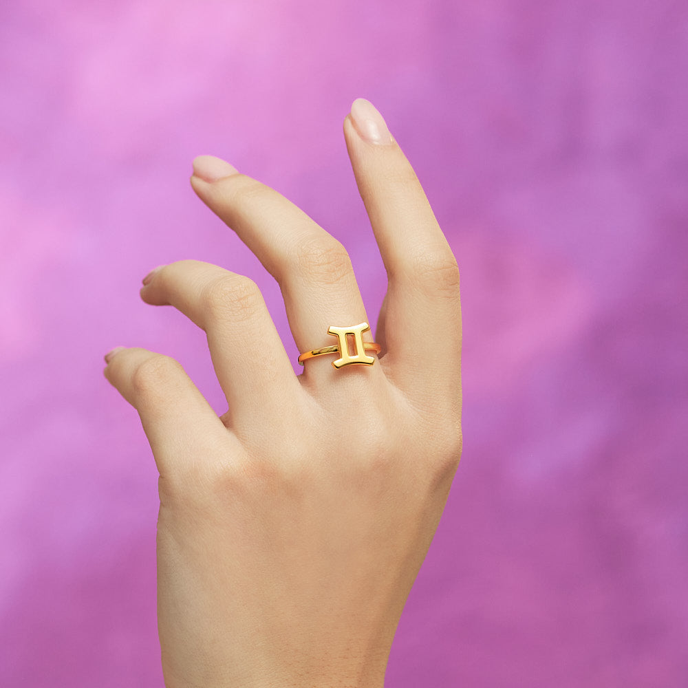 Gemini Zodiac Hotglyph Ring in Gold Plated Silver Vermeil by Hotlips by Solange On Models Hand