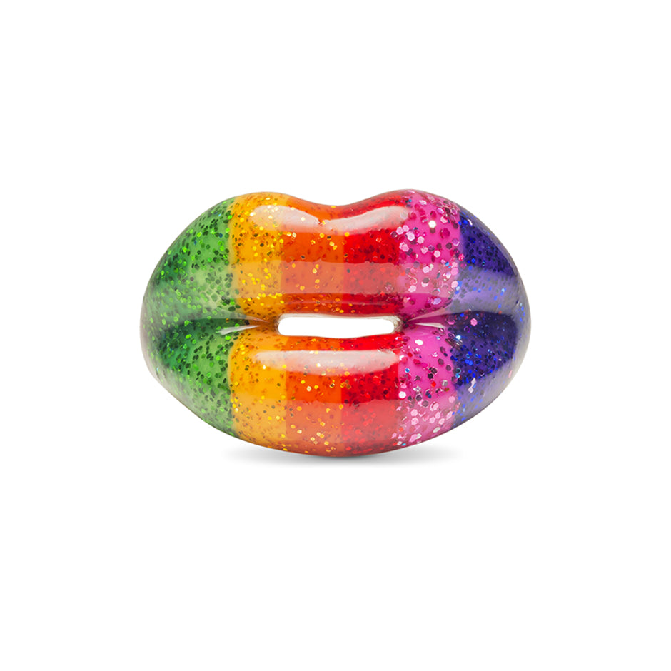 Glitter rainbow Hotlips ring by solange front view