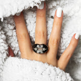 Glitter Silver Snowflake Hotlips enamel ring by Solange on hand