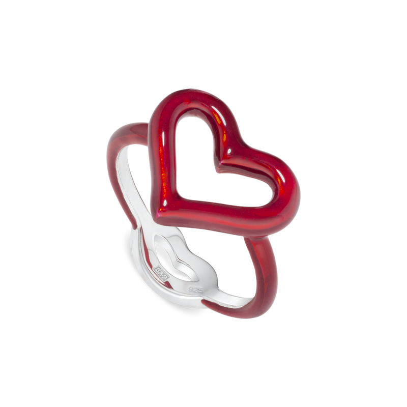 Heart Hotglyph Symbol Ring Red Enamel and Silver by Solange Azagury-Partridge angled view