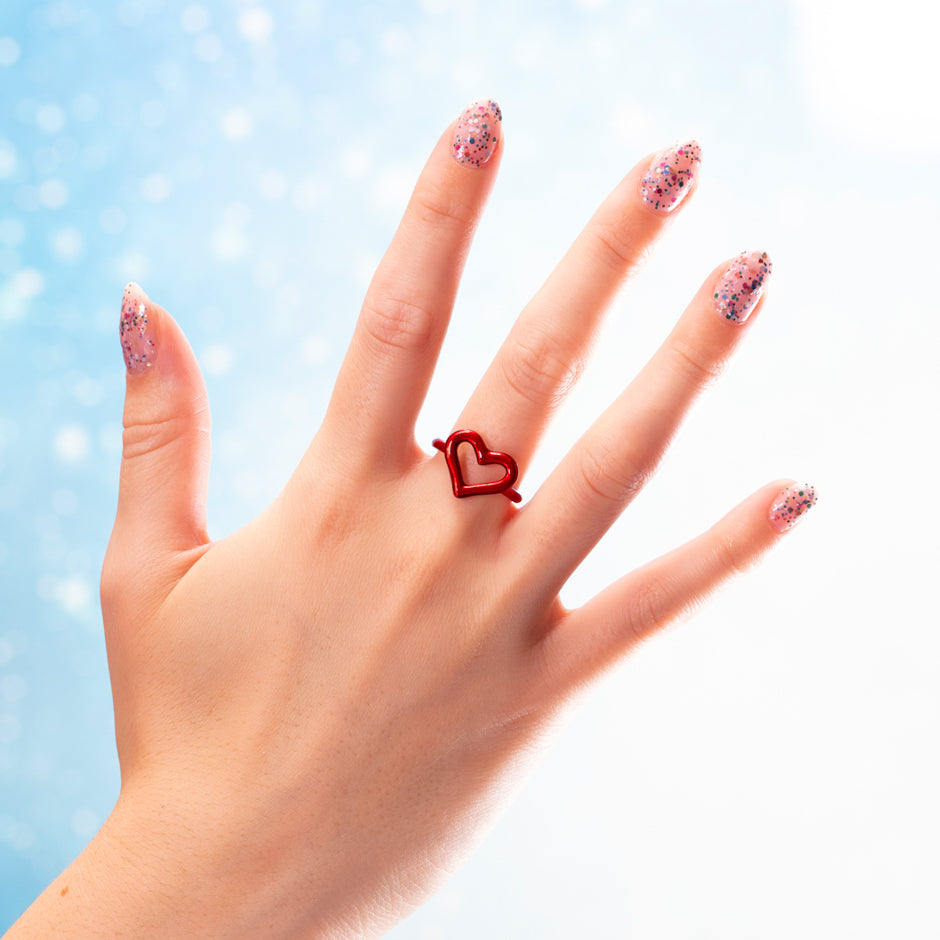 Heart Hotglyph Symbol Ring Red Enamel and Silver by Solange Azagury-Partridge on hand