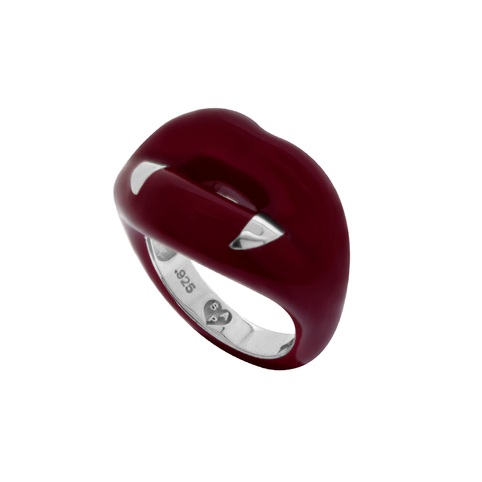 Vamp Red Fang Hotlips by Solange ring in sterling silver and enamel  side view
