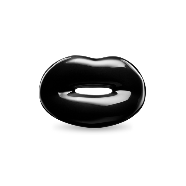 Black silver and enamel Hotlips ring front view