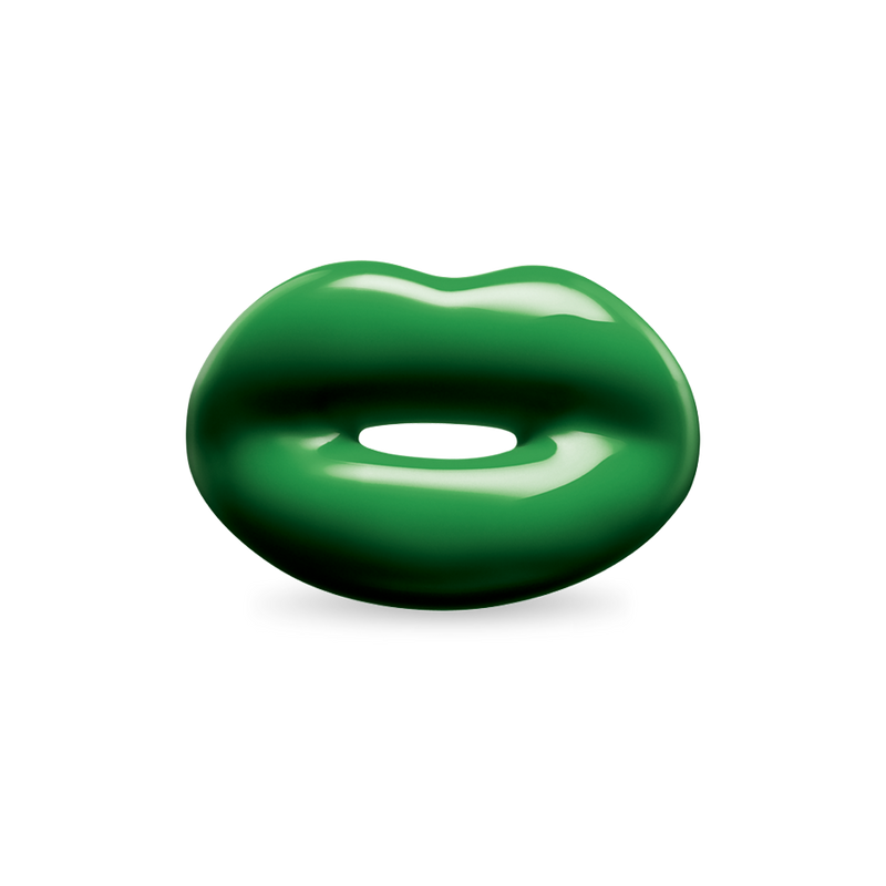 Green silver and enamel Hotlips ring by Solange front view