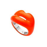 Neon Orange silver and enamel Hotlips ring side view