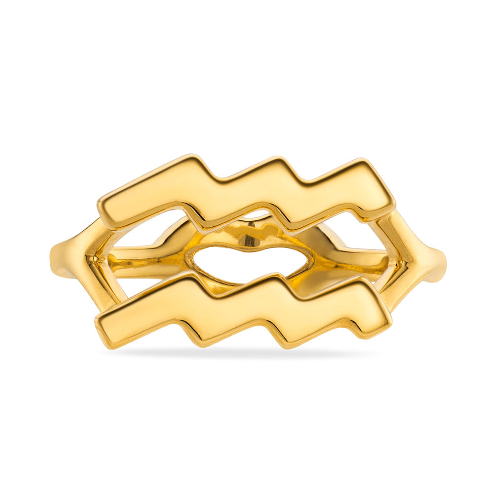 Aquarius Hotglyph Ring in Gold Plated Silver Vermeil by Hotlips by Solange Front View