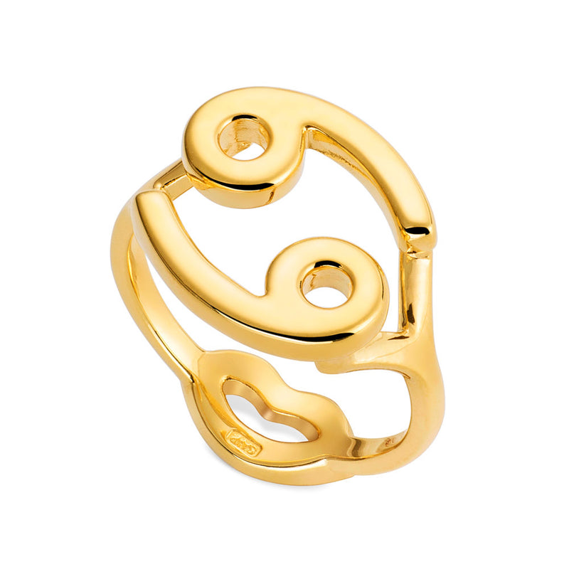 Cancer Zodiac Hotglyph Ring in Gold Plated Silver Vermeil by Hotlips by Solange Angled View