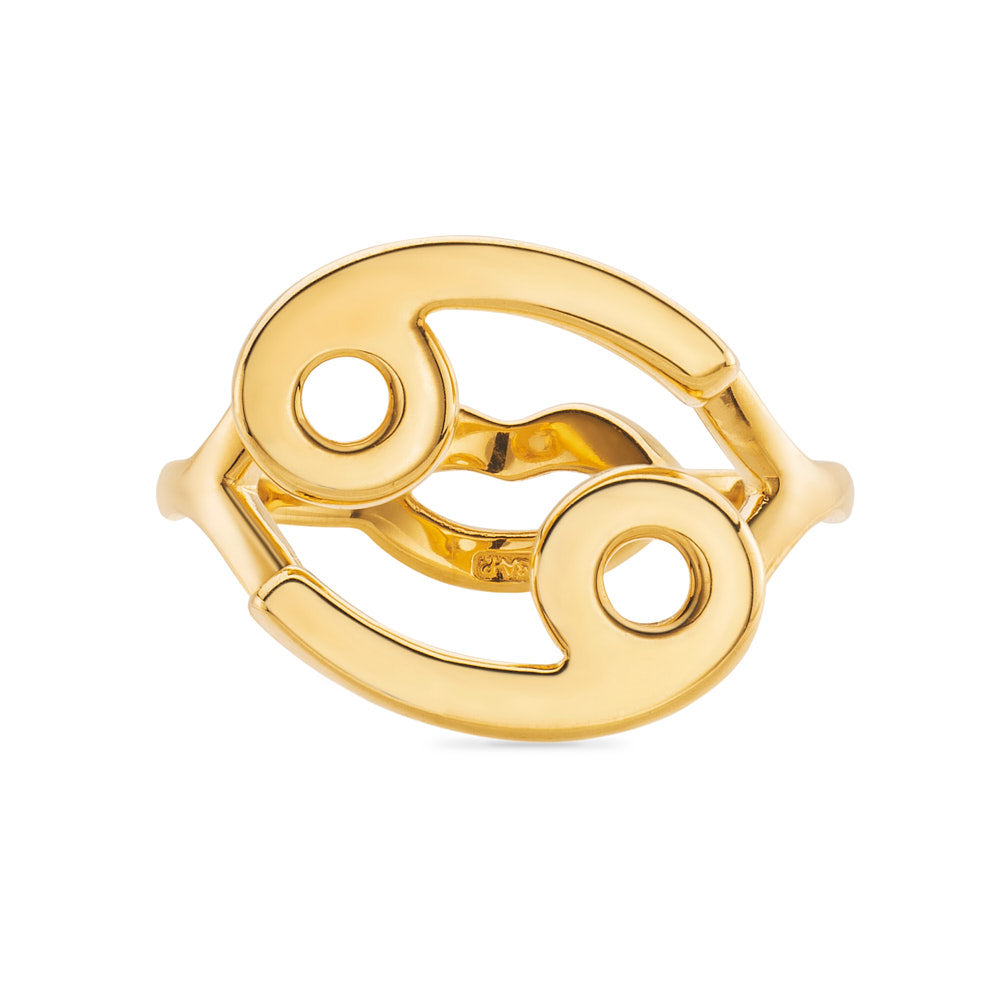 Cancer Zodiac Hotglyph Ring in Gold Plated Silver Vermeil by Hotlips by Solange Front View