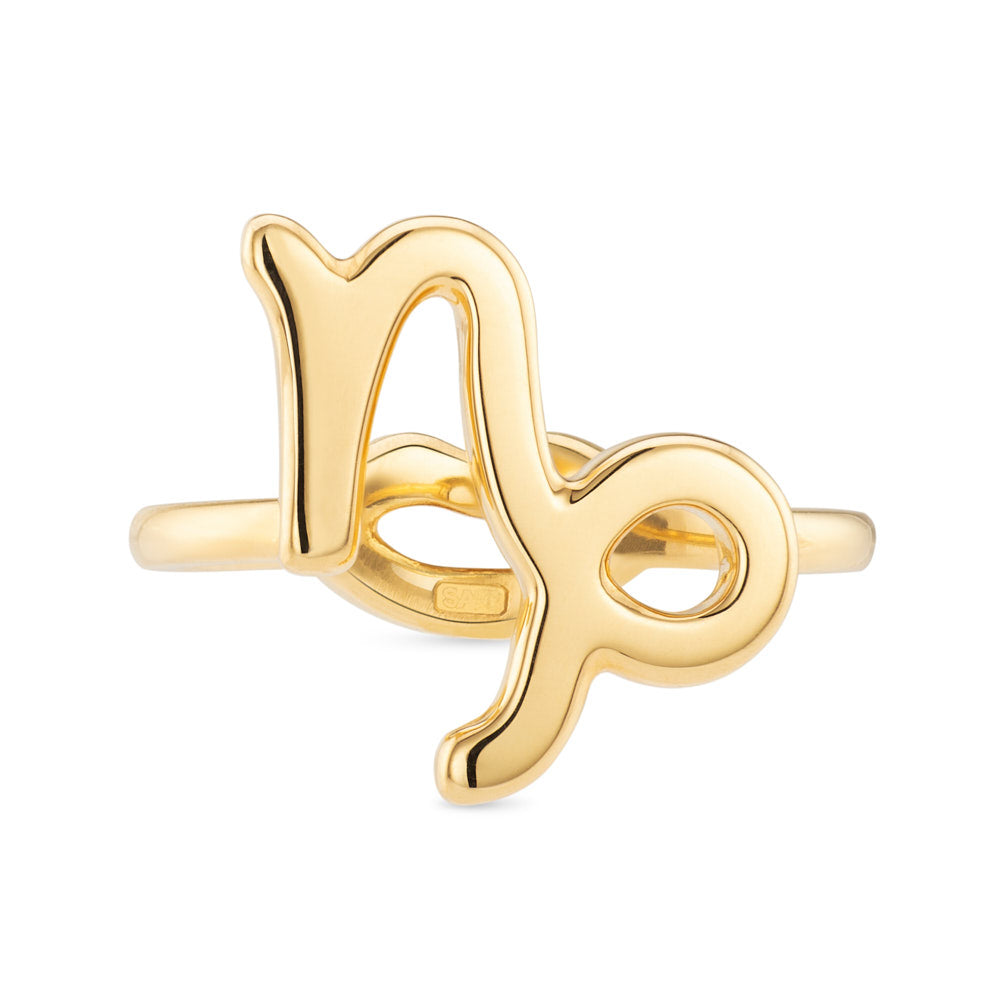 Capricorn Zodiac Hotglyph Ring in Gold Plated Silver Vermeil by Hotlips by Solange Front View