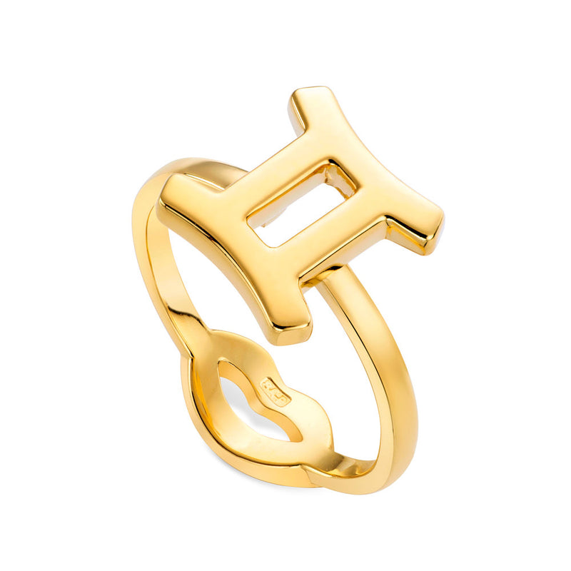 Gemini Zodiac Hotglyph Ring in Gold Plated Silver Vermeil by Hotlips by Solange Angled View