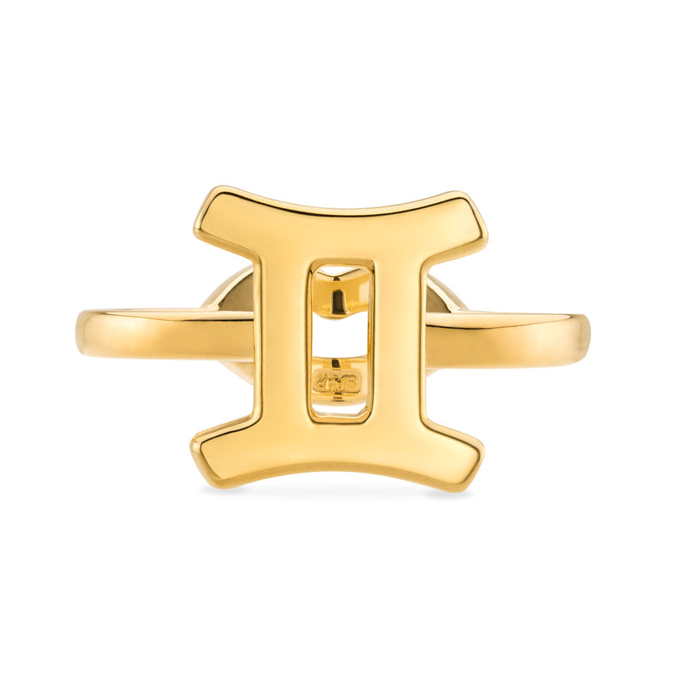 Gemini Zodiac Hotglyph Ring in Gold Plated Silver Vermeil by Hotlips by Solange Front View
