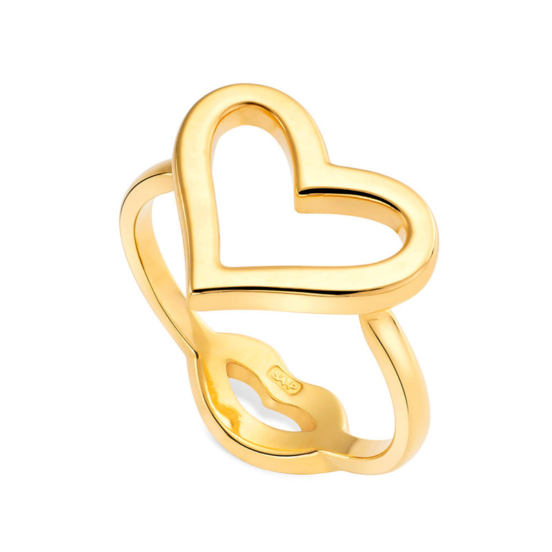 Heart Motif Hotglyph Ring in Gold Plated Silver Vermeil by Hotlips by Solange AngledView