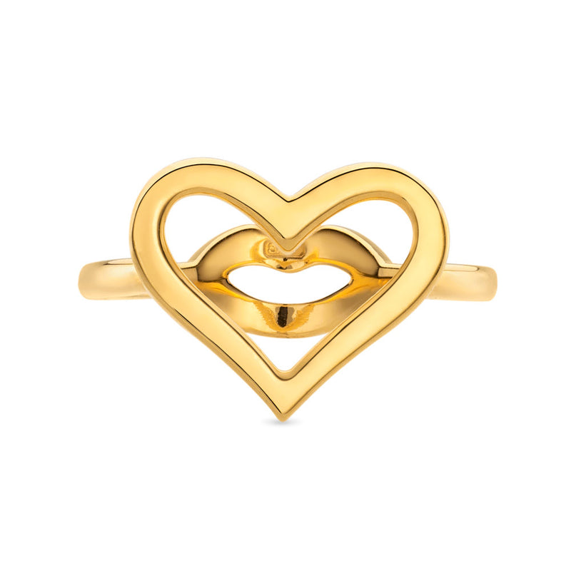 Heart Motif Hotglyph Ring in Gold Plated Silver Vermeil by Hotlips by Solange Front View
