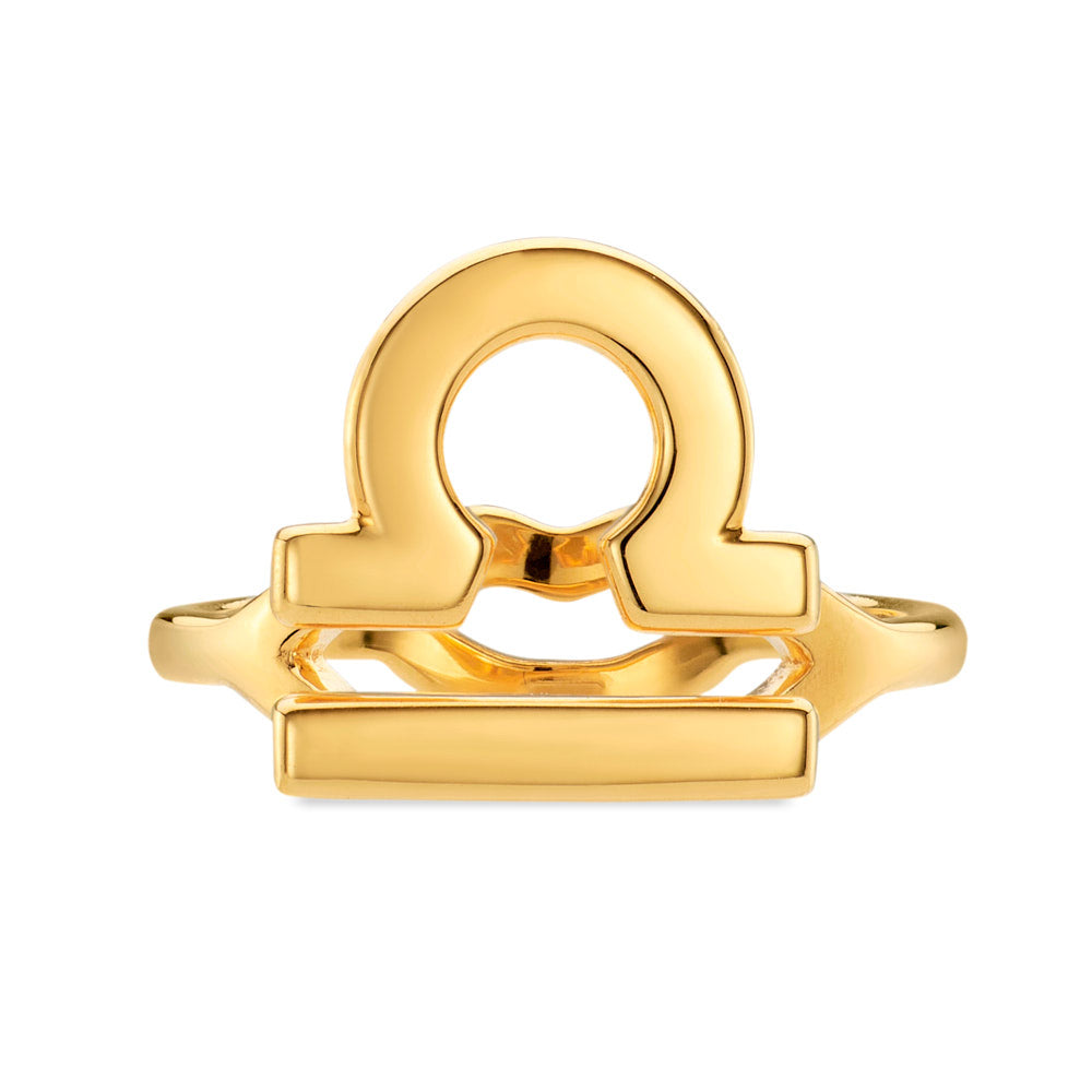LIbra Zodiac Hotglyph Ring in Gold Plated Silver Vermeil by Hotlips by Solange Front View