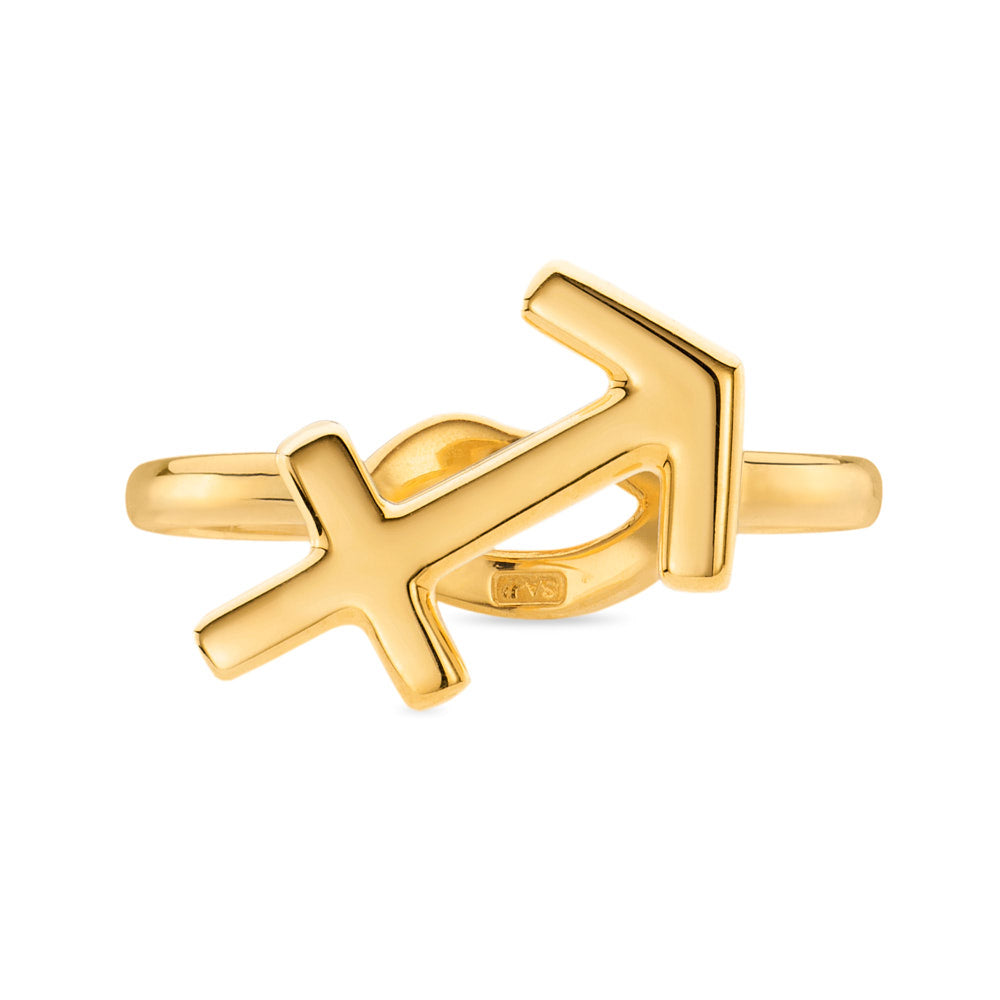 Sagittarius Zodiac Hotglyph Ring in Gold Plated Silver Vermeil by Hotlips by Solange Front View