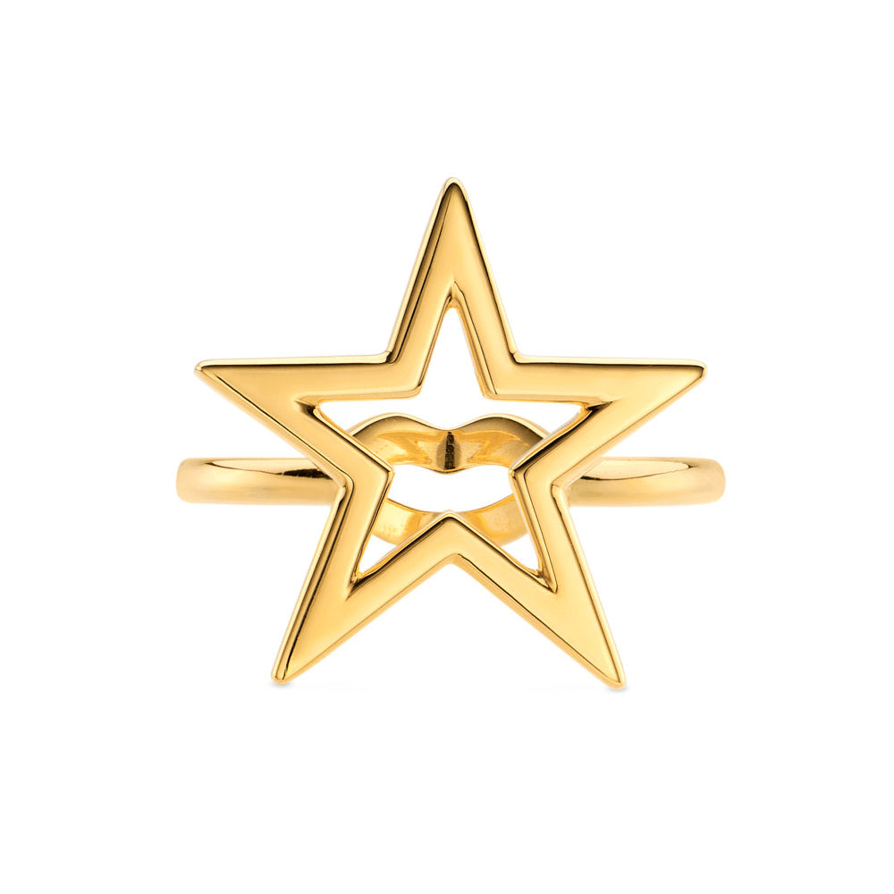Star Motif Hotglyph Ring in Gold Plated Silver Vermeil by Hotlips by Solange Front View