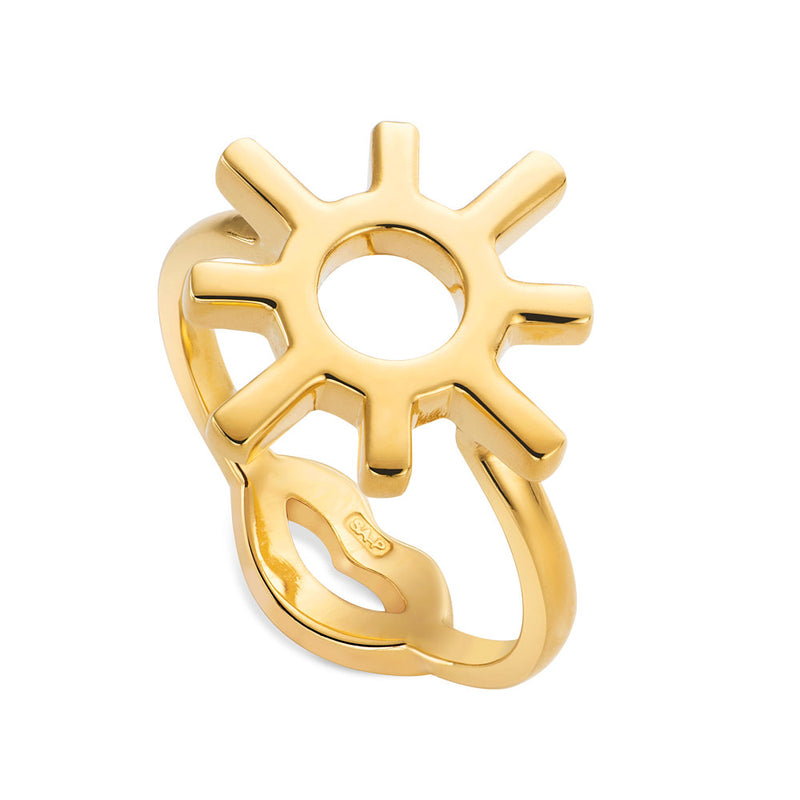 Sun Motif Hotglyph Ring in Gold Plated Silver Vermeil by Hotlips by Solange AngledView