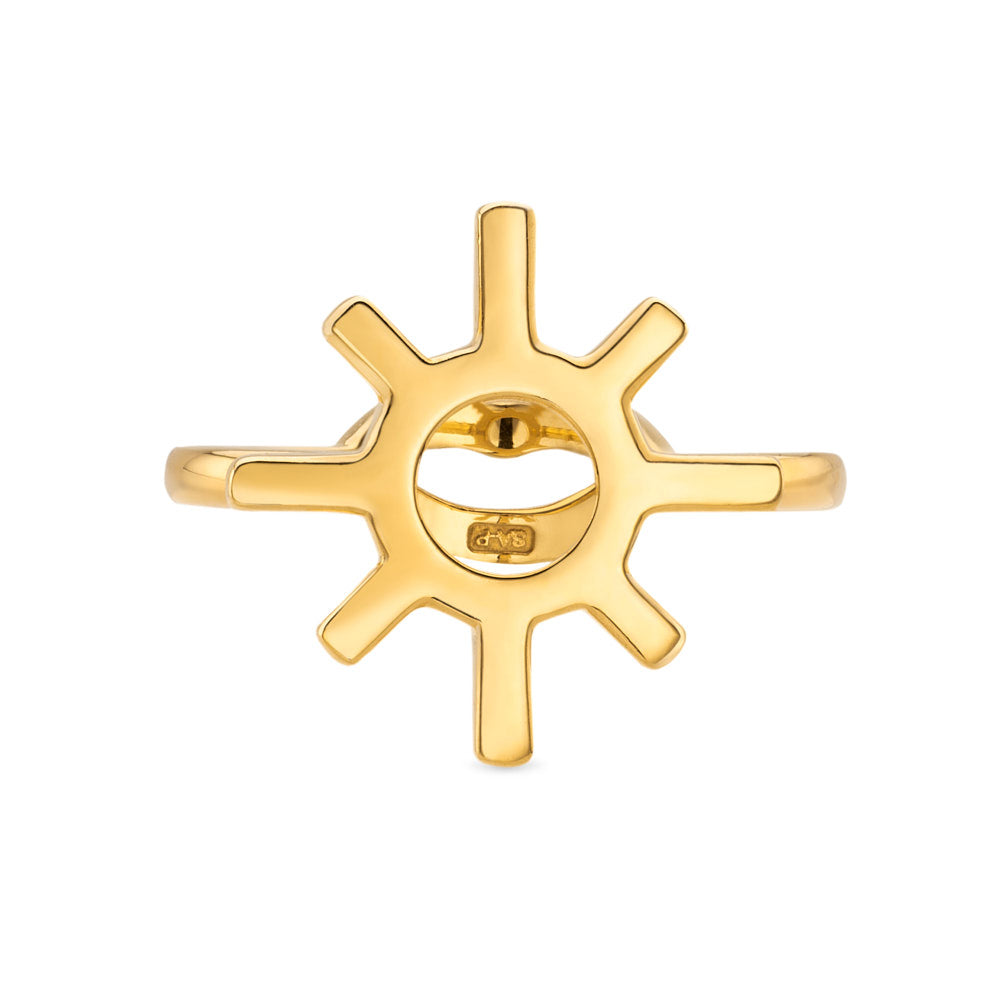 Sun Motif Hotglyph Ring in Gold Plated Silver Vermeil by Hotlips by Solange Front View