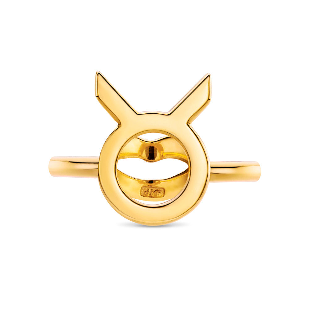 Taurus Zodiac Hotglyph Ring in Gold Plated Silver Vermeil by Hotlips by Solange Front View