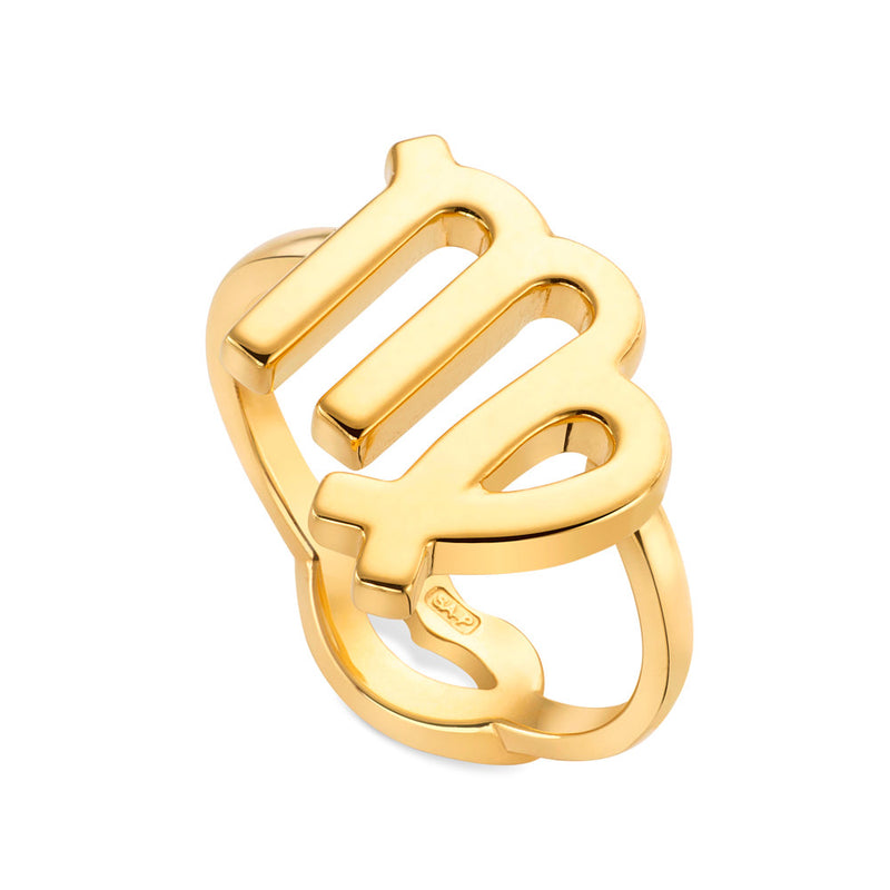 Virgo Zodiac Hotglyph Ring in Gold Plated Silver Vermeil by Hotlips by Solange Angled View