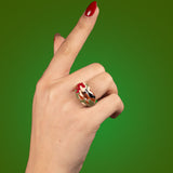 Camo pattern Hotlips by Solange lips shaped ring in sterling silver and enamel on hand 2