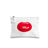 Hotlips Embroidered Lip Zip Pouch Bag white Front Image