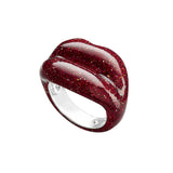 Glitter Red silver and enamel Hotlips ring side view
