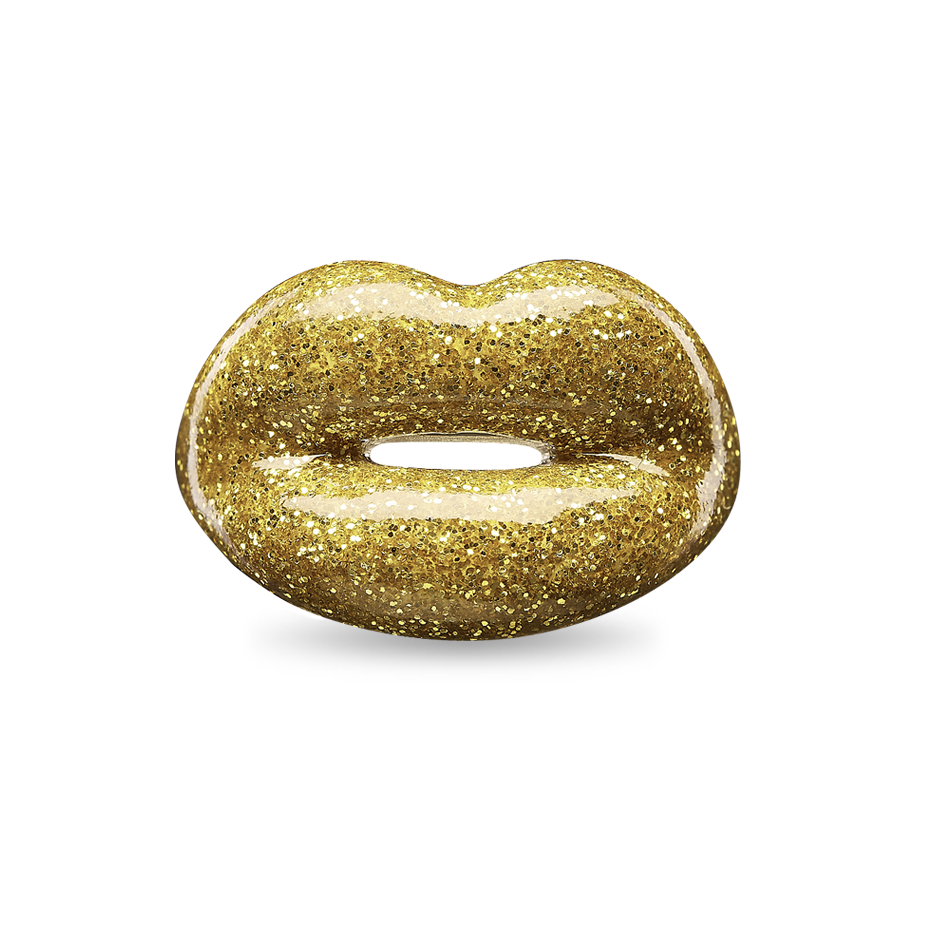 Glitter gold Hotlips ring by Solange front view