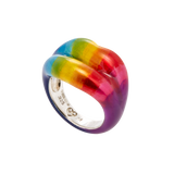 Rainbow Hotlips ring in silver and enamel side view
