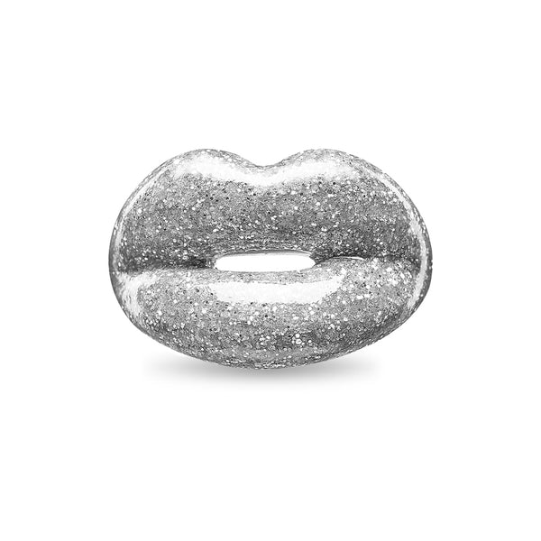 Glitter Silver Hotlips ring by Solange front view