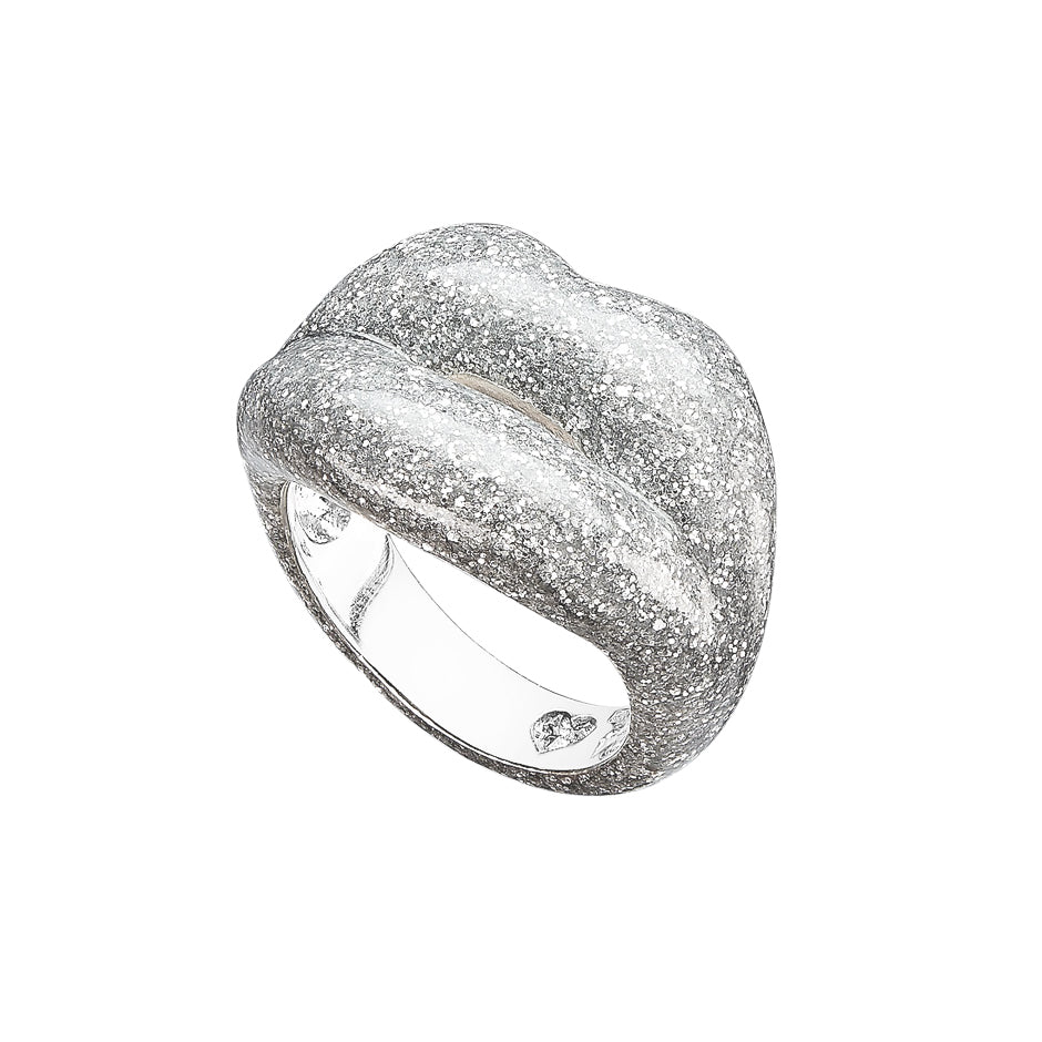 Glitter Silver Hotlips ring by Solange side view